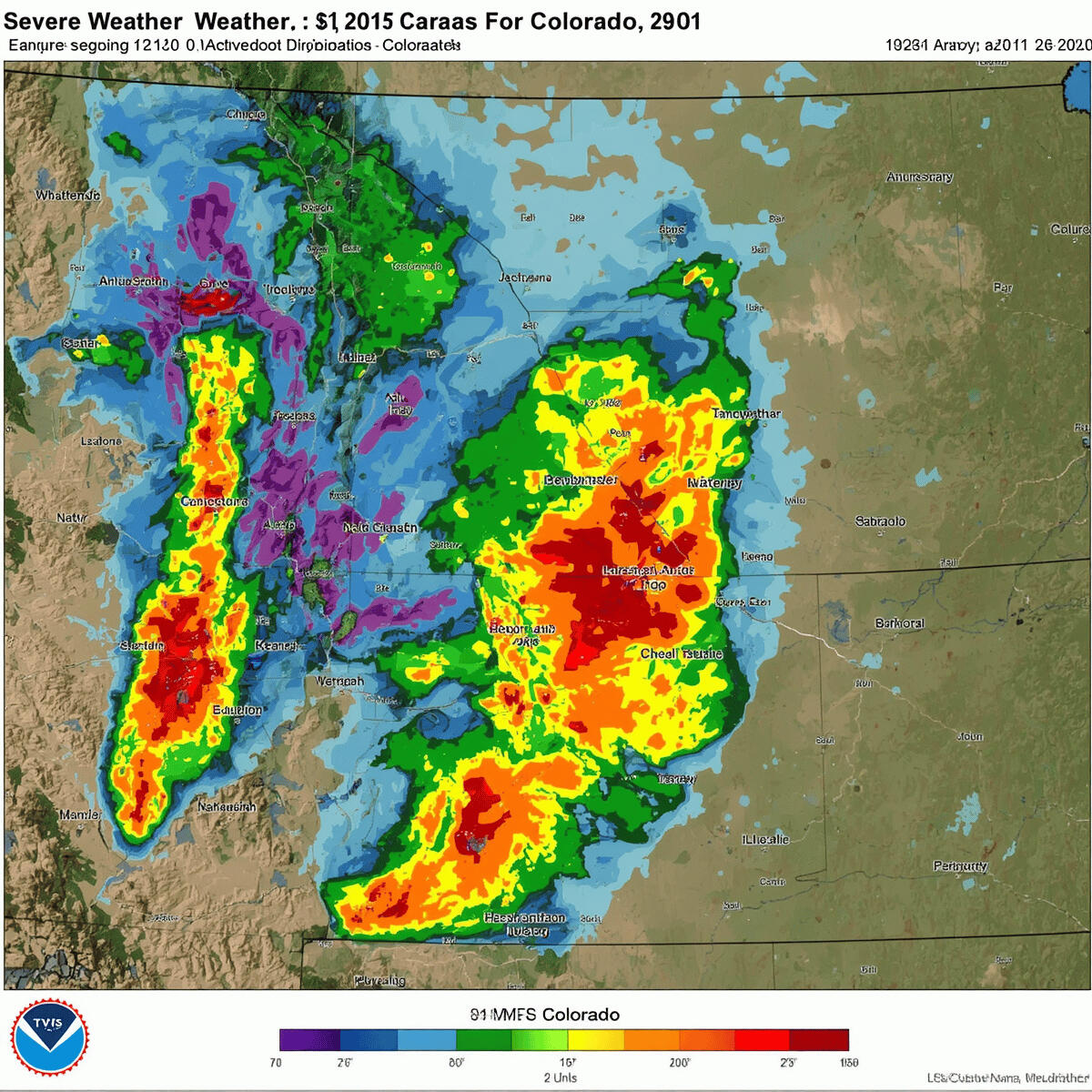 Colorado Parametric Wind and Hail Insurance Weather radar showing a severe Colorado storm system that could trigger parametric wind and hail insurance coverage.